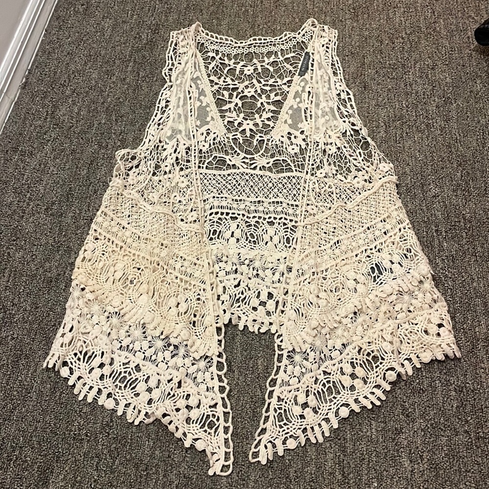 Cream colored lace style vest
